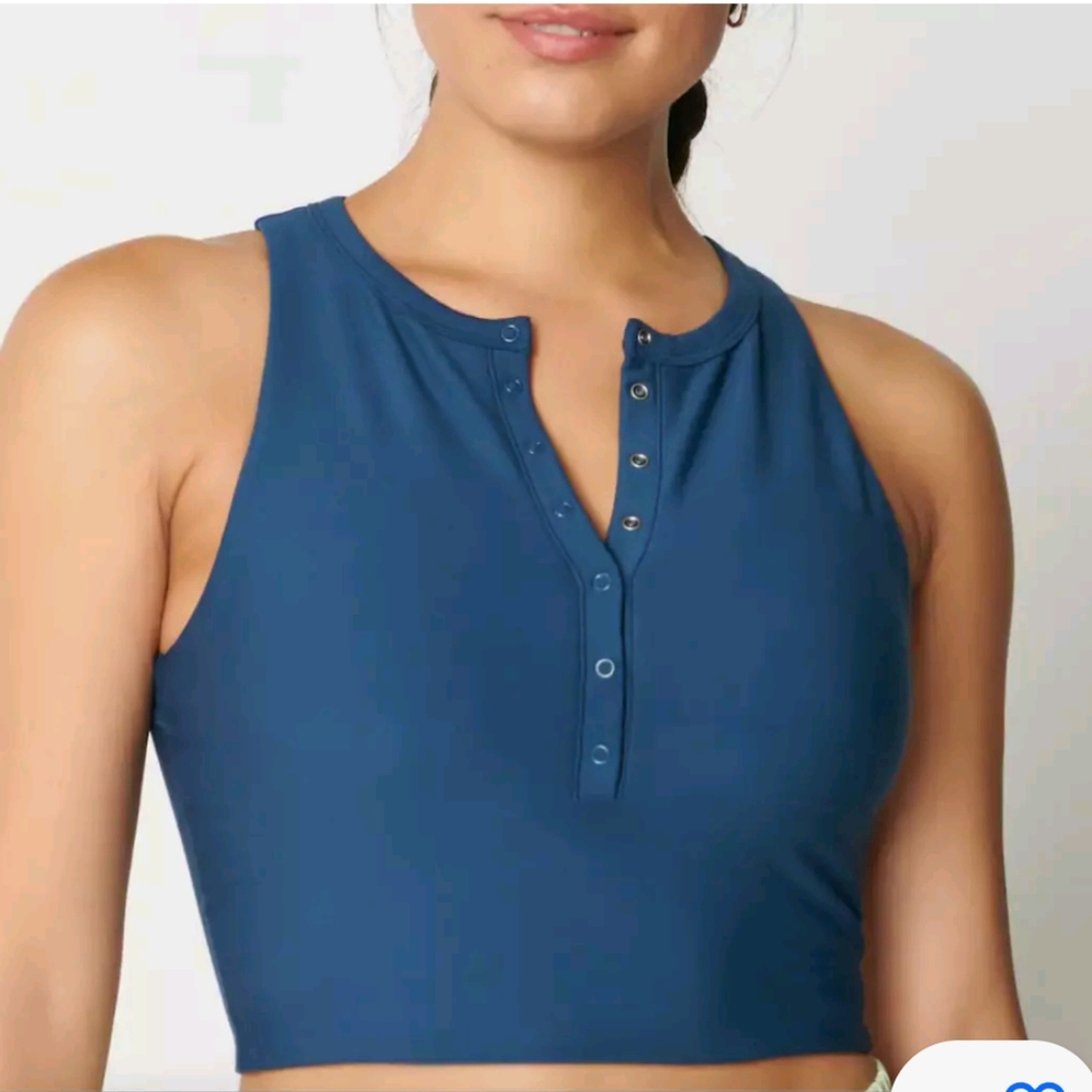 Abercrombie YPB blue sculpt LUX Plunge Henley Slim Tank blue Size M